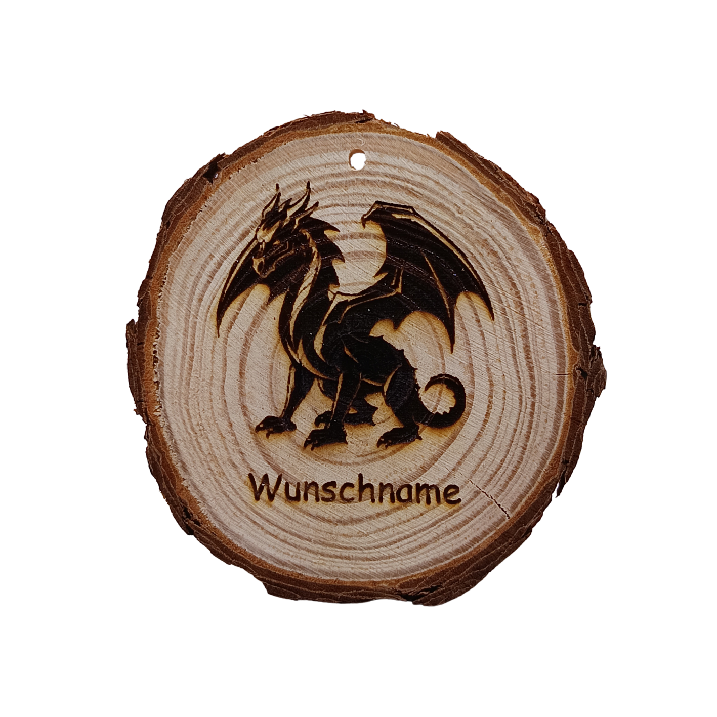 Baumscheibe mit Drache und Wunschname