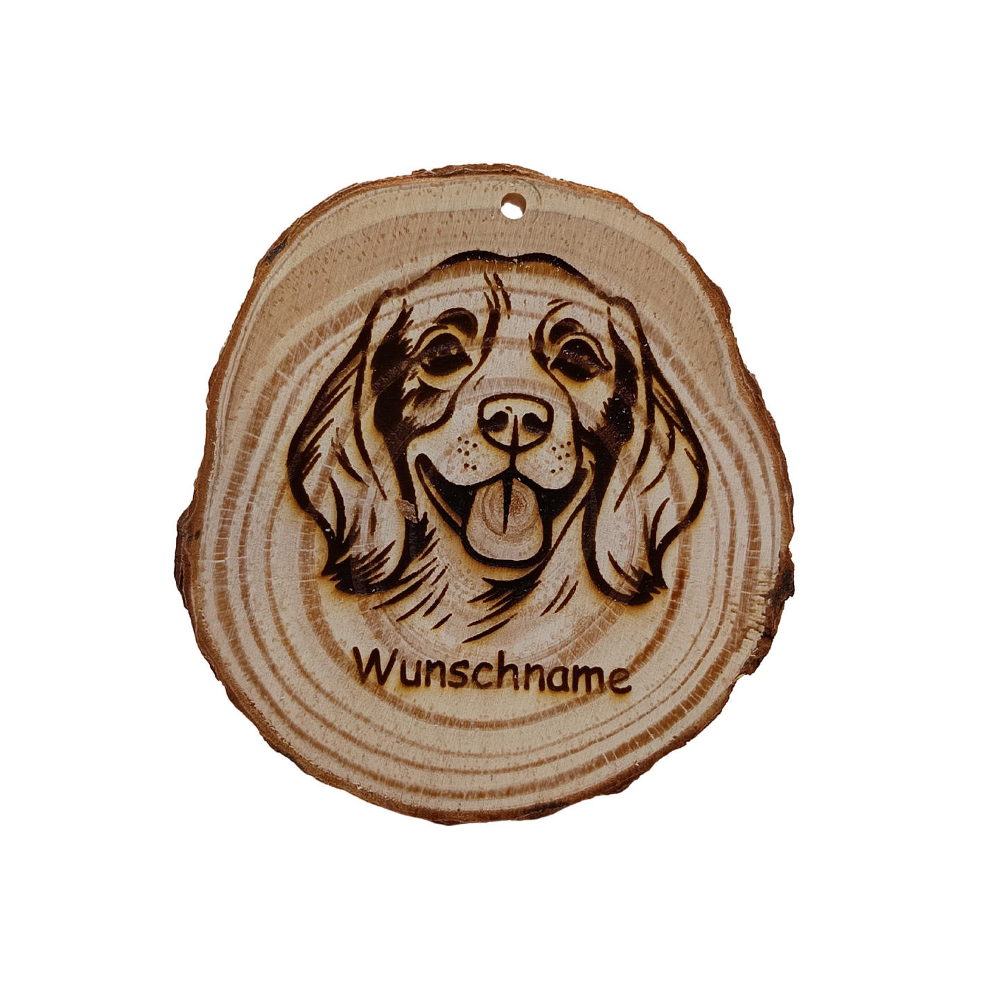 Baumscheibe mit Hund und Wunschname