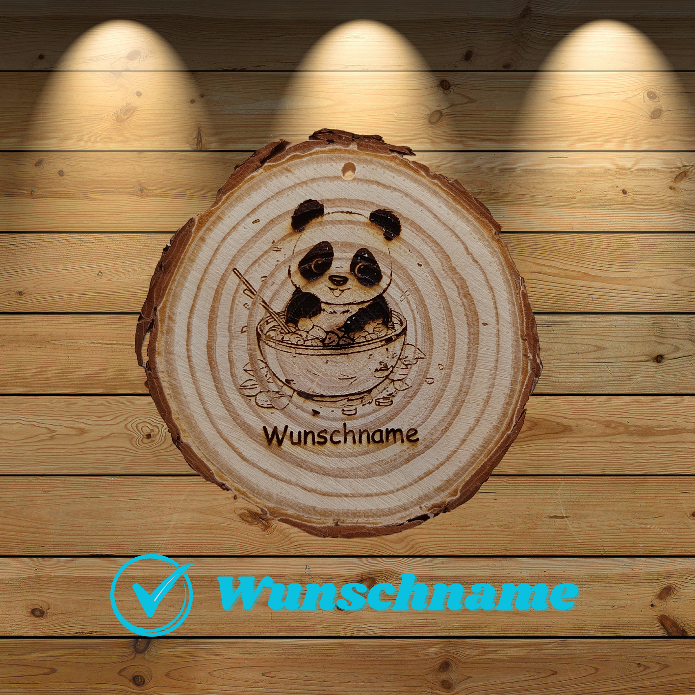 Baumscheibe mit Panda und Wunschname
