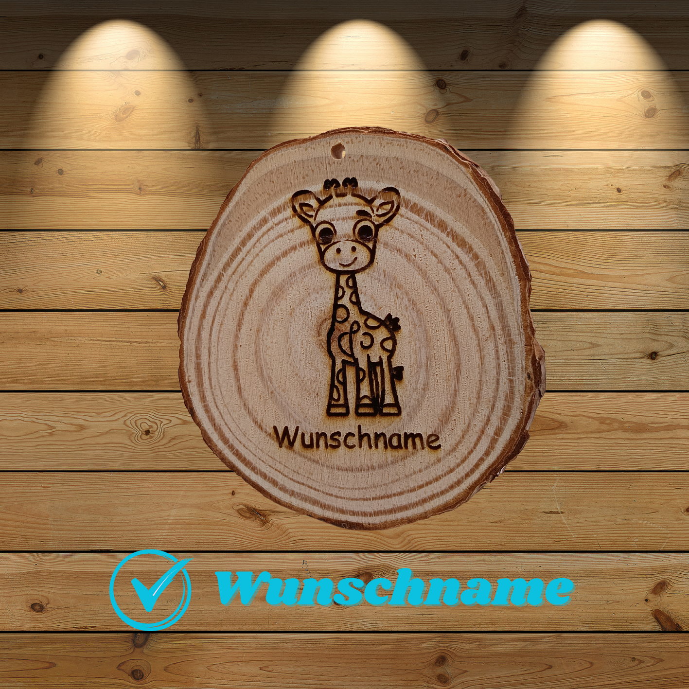 Baumscheibe mit Giraffe und Wunschname