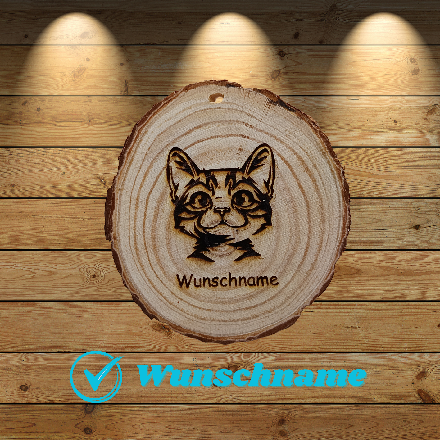 Baumscheibe mit Katze und Wunschname