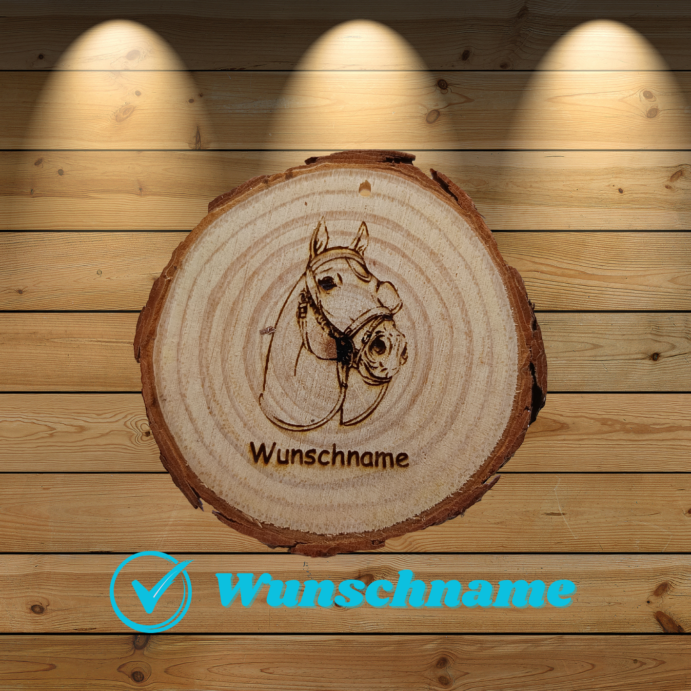 Baumscheibe mit Pferd und Wunschname