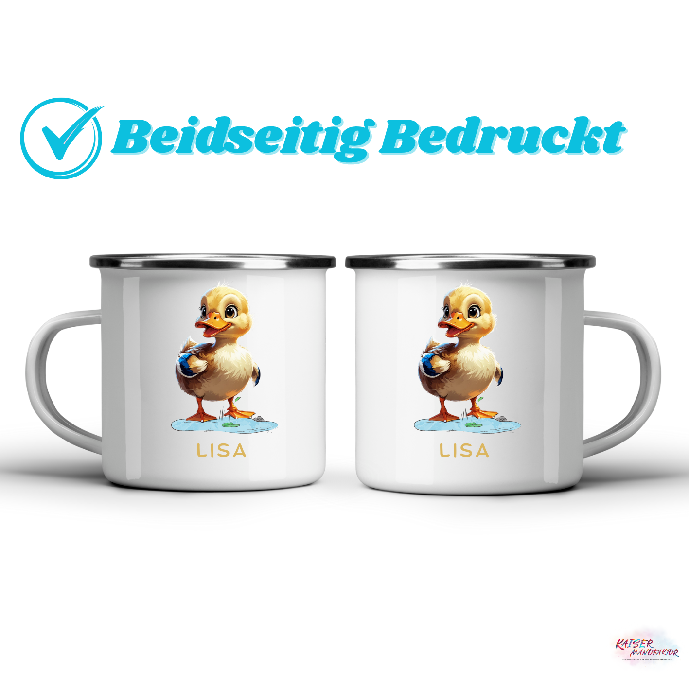 Emaille-Tasse Ente mit Wunschname