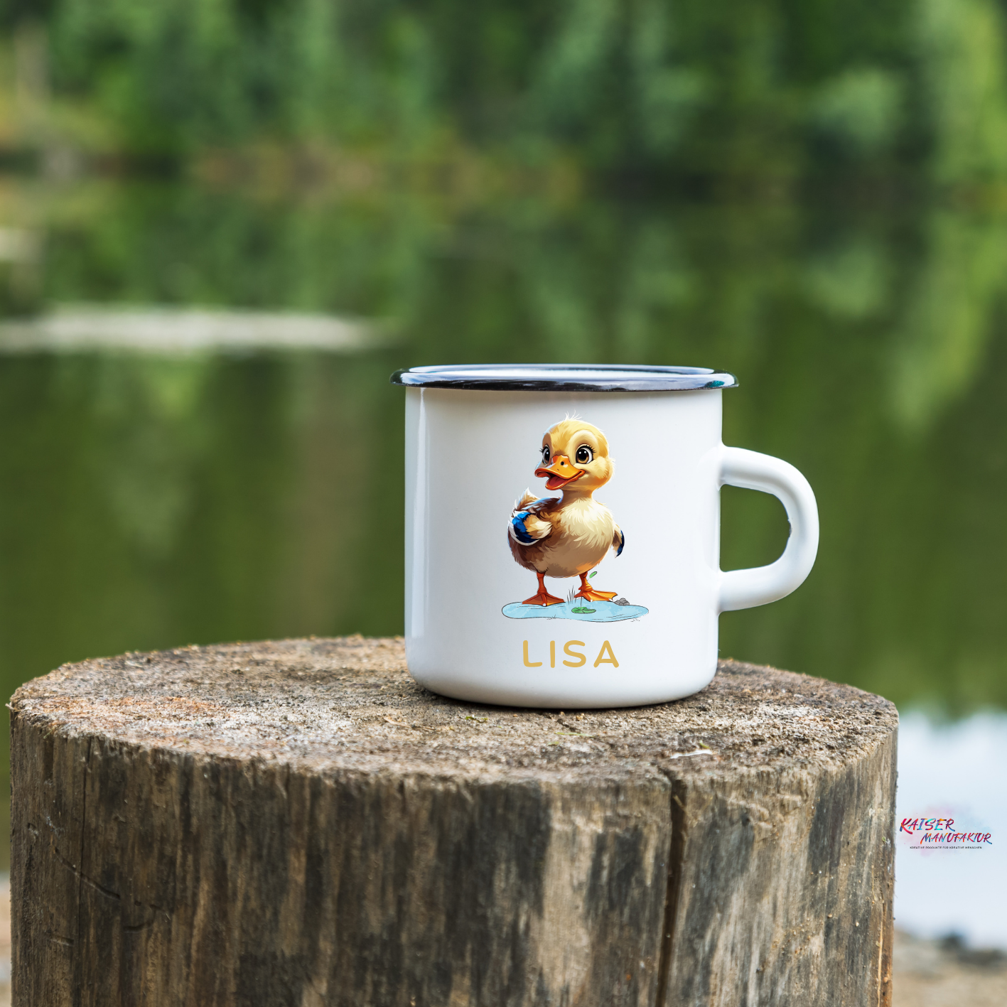 Emaille-Tasse Ente mit Wunschname