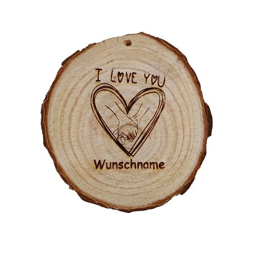 Baumscheibe mit I-Love-You Herz und Wunschname