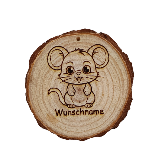 Baumscheibe mit Maus und Wunschname