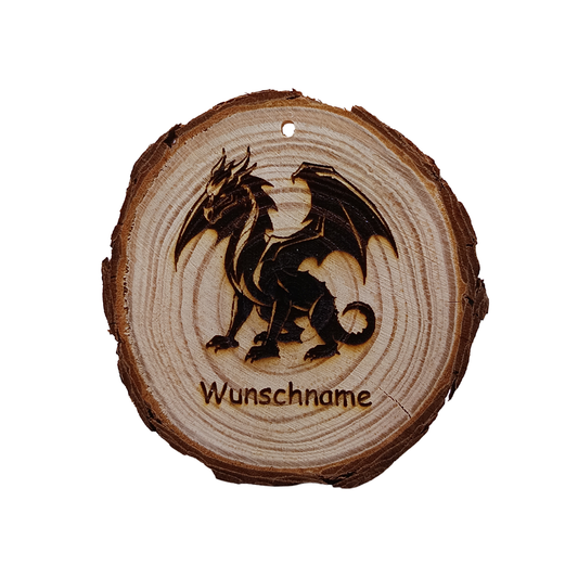 Baumscheibe mit Drache und Wunschname