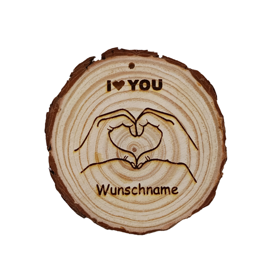 Baumscheibe mit I-Love-You Hände und Wunschname