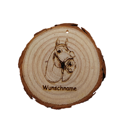 Baumscheibe mit Pferd und Wunschname