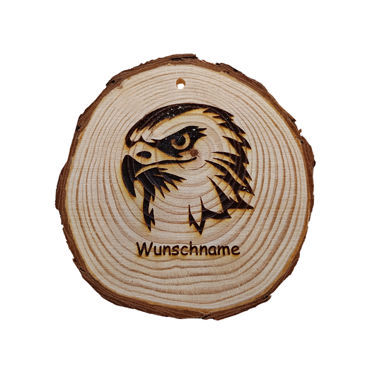 Baumscheibe mit Adlerkopf und Wunschname