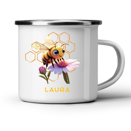 Emaille-Tasse mit Biene und Wunschname
