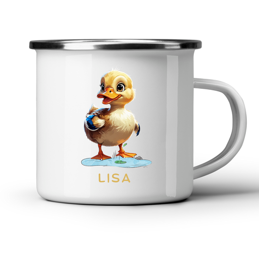 Emaille-Tasse Ente mit Wunschname