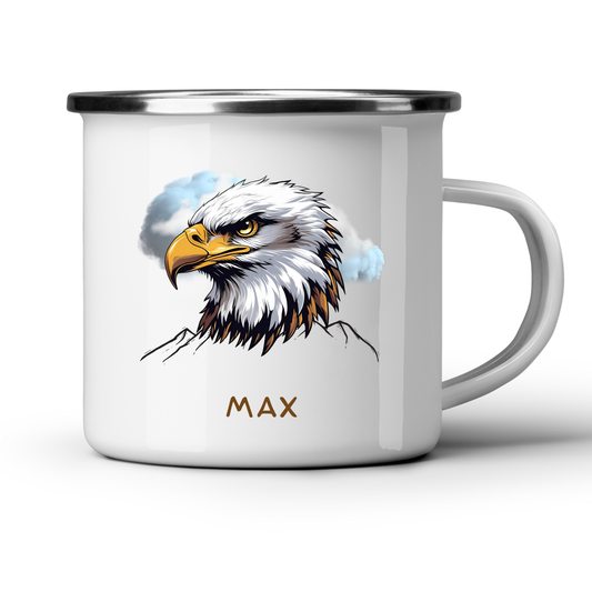 Emaille-Tasse mit Adlerkopf und Wunschname