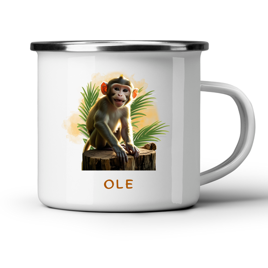 Emaille-Tasse mit Äffchen und Wunschname